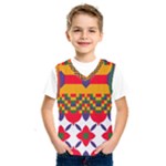 Red flowers and colorful squares                                                                      Kids  Basketball Tank Top