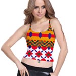 Red flowers and colorful squares                                                                  Women s Spaghetti Strap Bra Top