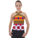 Red flowers and colorful squares                                                                  Cross Neck Velour Top