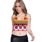 Red flowers and colorful squares                                                                  Racer Back Crop Top