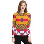 Red flowers and colorful squares                                                                 Women s Long Sleeve Rash Guard