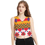 Red flowers and colorful squares                                                                  V-Neck Cropped Tank Top