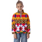 Red flowers and colorful squares                             Kids  Half Zip Hoodie