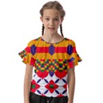 Red flowers and colorful squares                                                      Kids  Cut Out Flutter Sleeves