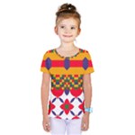 Red flowers and colorful squares                                                                   Kids  One Piece Tee