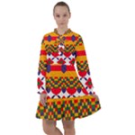 Red flowers and colorful squares                                                                    All Frills Chiffon Dress