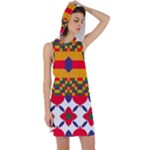 Red flowers and colorful squares                                                                   Racer Back Hoodie Dress