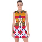 Red flowers and colorful squares                                                                     Lace Up Front Bodycon Dress