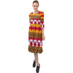 Red flowers and colorful squares                                                                     Ruffle End Midi Chiffon Dress