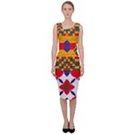 Red flowers and colorful squares                                                                    Sleeveless Pencil Dress