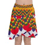 Red flowers and colorful squares                                                                     Chiffon Wrap Front Skirt