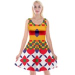 Red flowers and colorful squares                                                                       Reversible Velvet Sleeveless Dress