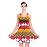 Red flowers and colorful squares                                                                  Reversible Skater Dress