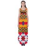 Red flowers and colorful squares                                                                  Empire Waist Maxi Dress