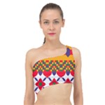 Red flowers and colorful squares                                                                 Spliced Up Bikini Top