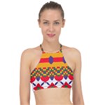 Red flowers and colorful squares                                                                 Racer Front Bikini Top