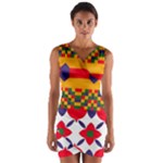 Red flowers and colorful squares                                                                     Wrap Front Bodycon Dress