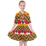 Red flowers and colorful squares                                                               Kids  All Frills Chiffon Dress