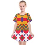 Red flowers and colorful squares                                                               Kids  Smock Dress