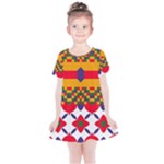 Red flowers and colorful squares                                                                 Kids  Simple Cotton Dress