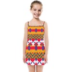 Red flowers and colorful squares                                                                 Kids Summer Sun Dress