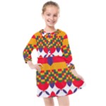 Red flowers and colorful squares                                                                Kids  Quarter Sleeve Shirt Dress