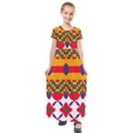 Red flowers and colorful squares                                                                Kids  Short Sleeve Maxi Dress