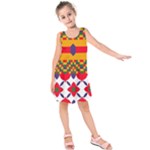 Red flowers and colorful squares                                                                 Kid s Sleeveless Dress