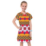 Red flowers and colorful squares                                                                   Kids  Drop Waist Dress