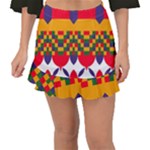 Red flowers and colorful squares                                                                  Fishtail Mini Chiffon Skirt