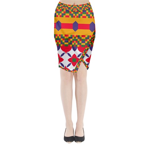 Red flowers and colorful squares                                                                 Midi Wrap Pencil Skirt from ArtsNow.com