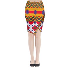 Red flowers and colorful squares                                                                 Midi Wrap Pencil Skirt from ArtsNow.com