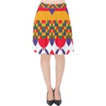 Red flowers and colorful squares                                                                 Velvet High Waist Skirt