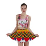 Red flowers and colorful squares                                                                  Mini Skirt