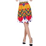 Red flowers and colorful squares                                                                  A-line Skater Skirt