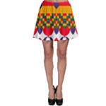 Red flowers and colorful squares                                                                  Skater Skirt