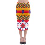 Red flowers and colorful squares                                                                    Midi Pencil Skirt