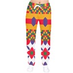 Red flowers and colorful squares                                                                  Women velvet Drawstring Pants