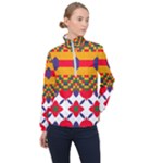 Red flowers and colorful squares                                                                  Women Half Zip Windbreaker