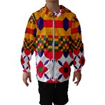 Red flowers and colorful squares                                                                  Hooded Wind Breaker (Kids)