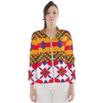 Red flowers and colorful squares                                                                  Wind Breaker (Women)