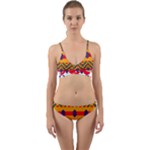 Red flowers and colorful squares                                                                    Wrap Around Bikini Set