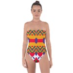 Red flowers and colorful squares                                                                 Tie Back One Piece Swimsuit