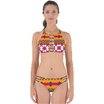 Red flowers and colorful squares                                                                 Perfectly Cut Out Bikini Set