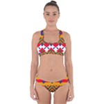 Red flowers and colorful squares                                                                 Cross Back Hipster Bikini Set