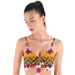 Red flowers and colorful squares                                                                 Woven Tie Front Bralet