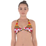 Red flowers and colorful squares                                                                 Halter Neck Bikini Top