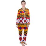 Red flowers and colorful squares                                                               Satin Long Sleeve Pyjamas Set