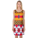 Red flowers and colorful squares                                                                  Sleeveless Satin Nightdress