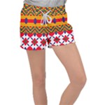 Red flowers and colorful squares                                                               Women s Velour Lounge Shorts